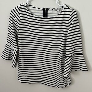 Green Envelope Black and White Striped Blouse